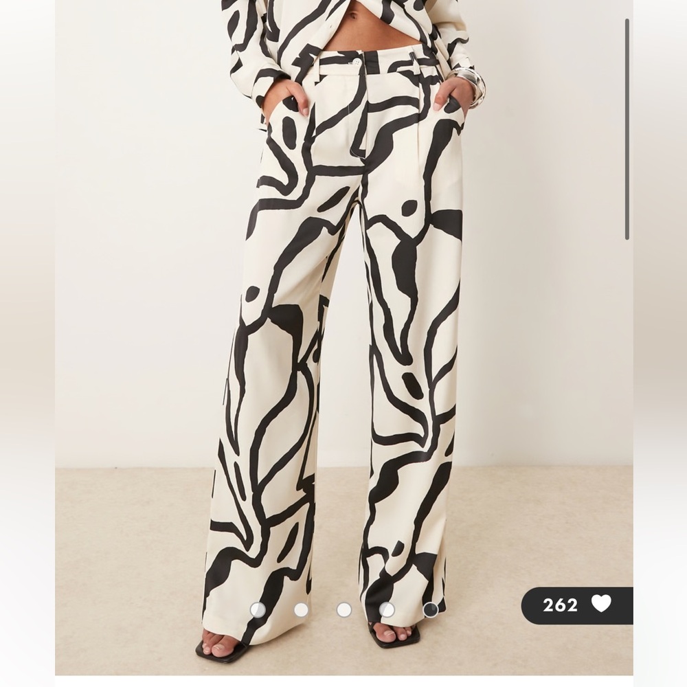 ASOS Black and Cream Abstract Wide Leg Pants